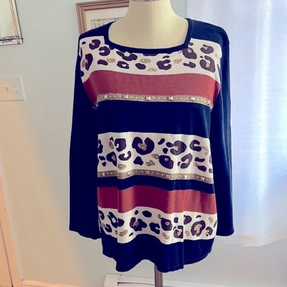 Alfred Dunner Pullover Sweater with Studs Cheetah print Large - Picture 1 of 9